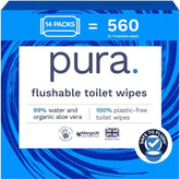 Eco Friendly Disposable Wet Wipes 560 Wipes (14 x 40 Wipes) Monthly Pack 100% Plastic Free 99% Water Sensitive Care Wet Wipes Fine to Flush Certified Biodegradable Vegan