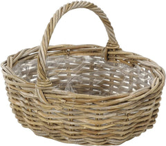 Coș de flori Dehner din ratan cu mâner, aprox. 46 x 39 x 18 cm, țesătură de ratan, gri/maro