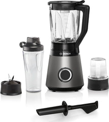 Bosch Standmixer Vitapower Serie 4 MMB6177S, Edelstahl-Klingen Made in Germany, 1,5L Thermosafe Glasbehälter, 0,6L To-Go-Flasche, Stopfer, Universalzerkleinerer, 30,000 U/Min, 1200 W, Silber Bucatarie Naty Shop