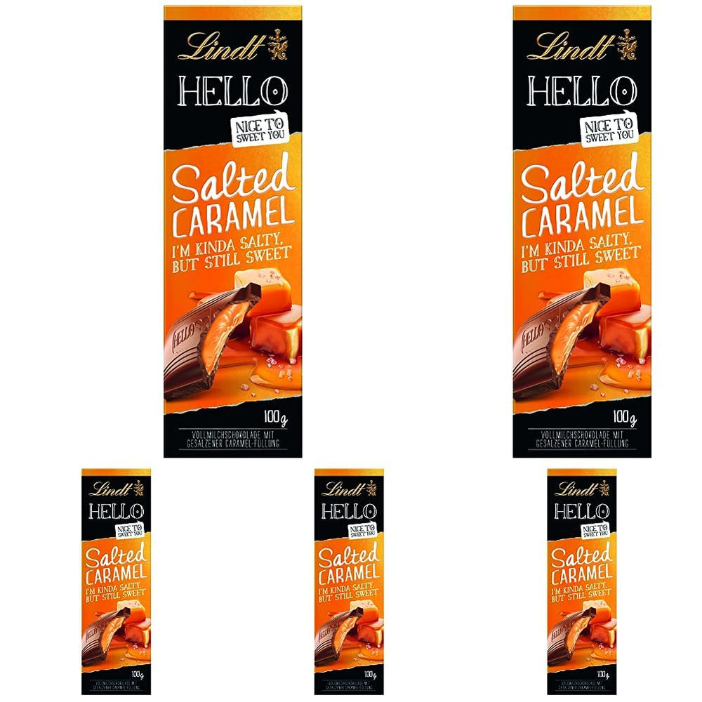 HELLO Salted Caramel Chocolate | Bar 100g | Milk chocolate with salted caramel filling | Chocolate bar | Chocolate Gift (Pack of 5)