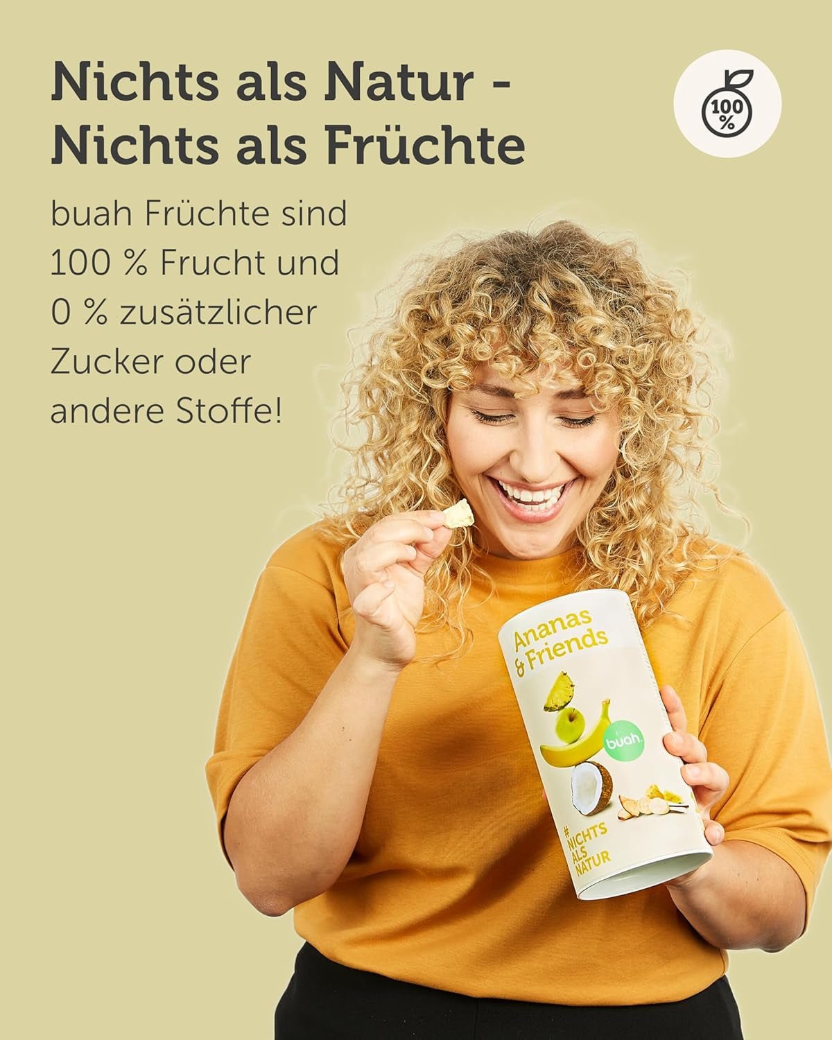 Amestec de fructe liofilizate BUAH® | Ananas, banane, mere și nucă de cocos liofilizate fără zahăr adăugat | 100% fructe | Vegan, fără gluten, fără lactoză (192g) Produse deshidratate Naty Shop