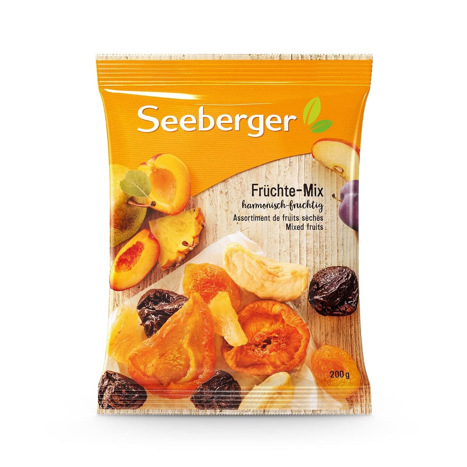 Amestec de fructe Seeberger, amestec fructat armonios de pere delicioase, piersici, caise, prune, bucăți de mere și ananas - fără sâmburi, vegan (1 x 200 g) Produse deshidratate Naty Shop 200 G (1 pachet)