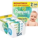 Harmonie Baby Diaper Set Size 2 (4-8kg, 240 Pieces) MONTHLY BOX and Harmonie Aqua Baby Wet Wipes Box 720 Wipes (15 x 48), Baby Essentials