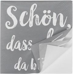Șervețele de cocktail HEKU 'Schön Dass Du Da Bist', 3 straturi, 25X25Cm, 150 bucăți I Design elegant I Ideal pentru sărbători I Practic ambalate
