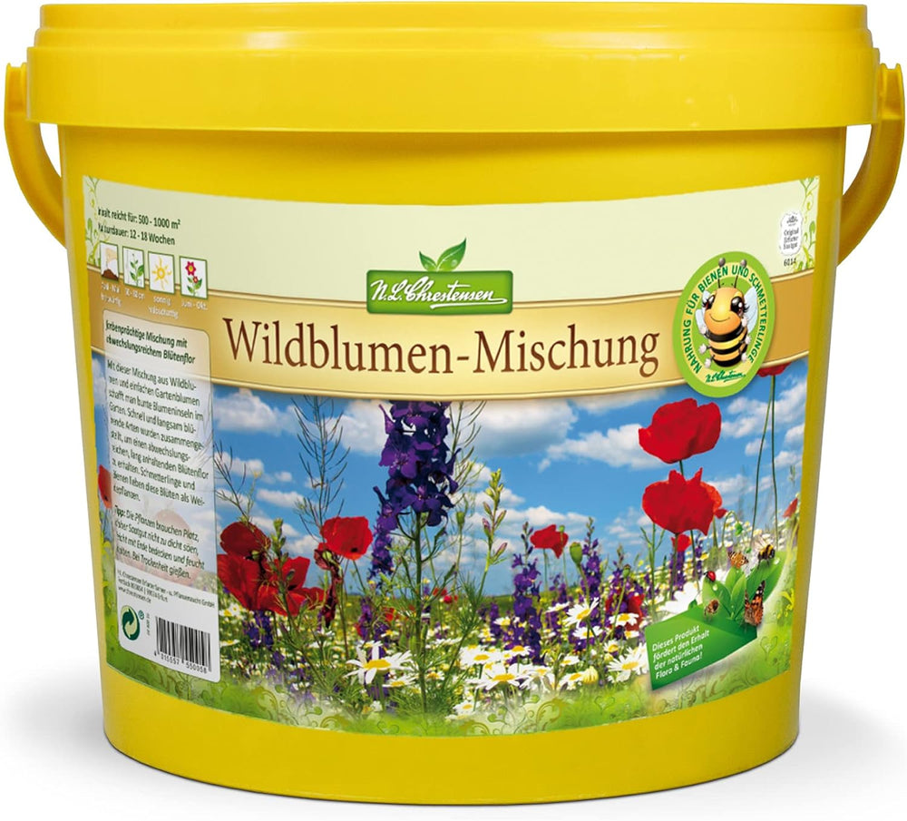 Wild Flower Mix NL Chrestensen | 5L bucket for 500-1000 m² | Hardy Perennial Flower Seeds | Wildflower Meadow for Bees and Butterflies | For garden, meadow