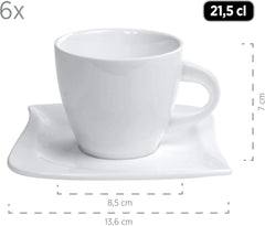 Verso de Mäser, seria La Musica, serviciu de cafea cu 18 piese, set de veselă din porțelan pentru 6 persoane, 921172, alb