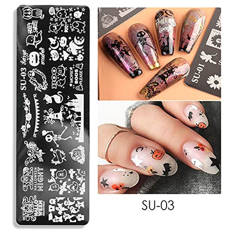JMEOWIO Nagel Stamping Schablone Halloween 6 Stück Nagelstempel Schablone Nail Art Dekoration Nageldesign Zubehör Böse Gruselige Kürbis-Geisterhexe