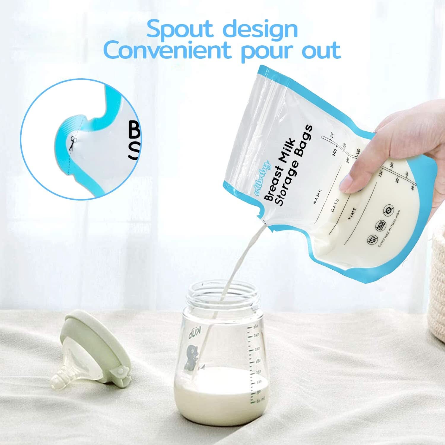 Edibaby, Pungi pentru lapte matern, 100 bucati, Sterilizate, fără Bpa Accesorii Hrana si Alaptare Bebe Naty Shop