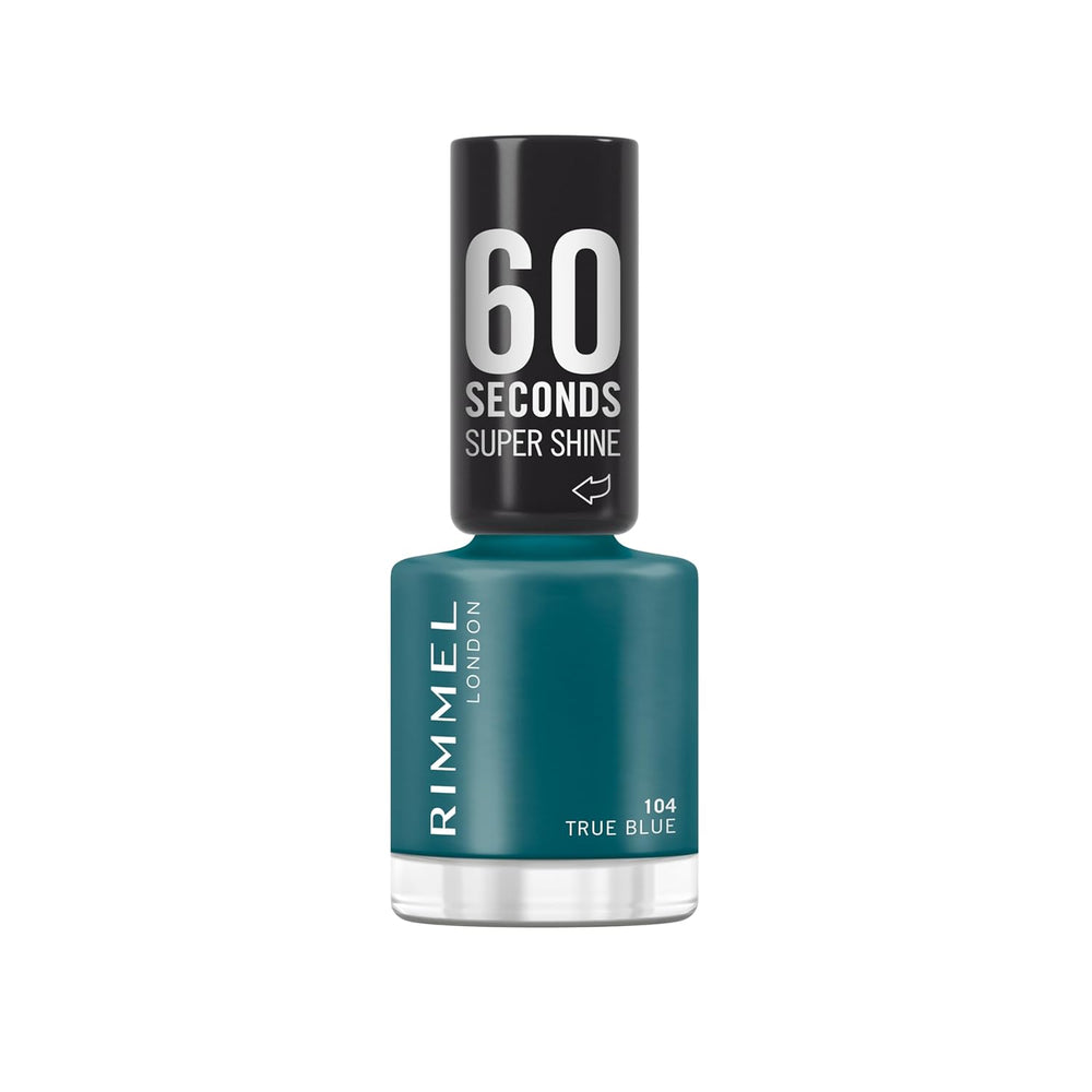 Rimmel 60 Seconds Super Shine Nail Polish, Quick Dry, Vibrant Color, Long Lasting, 8ml, 104 True Blue