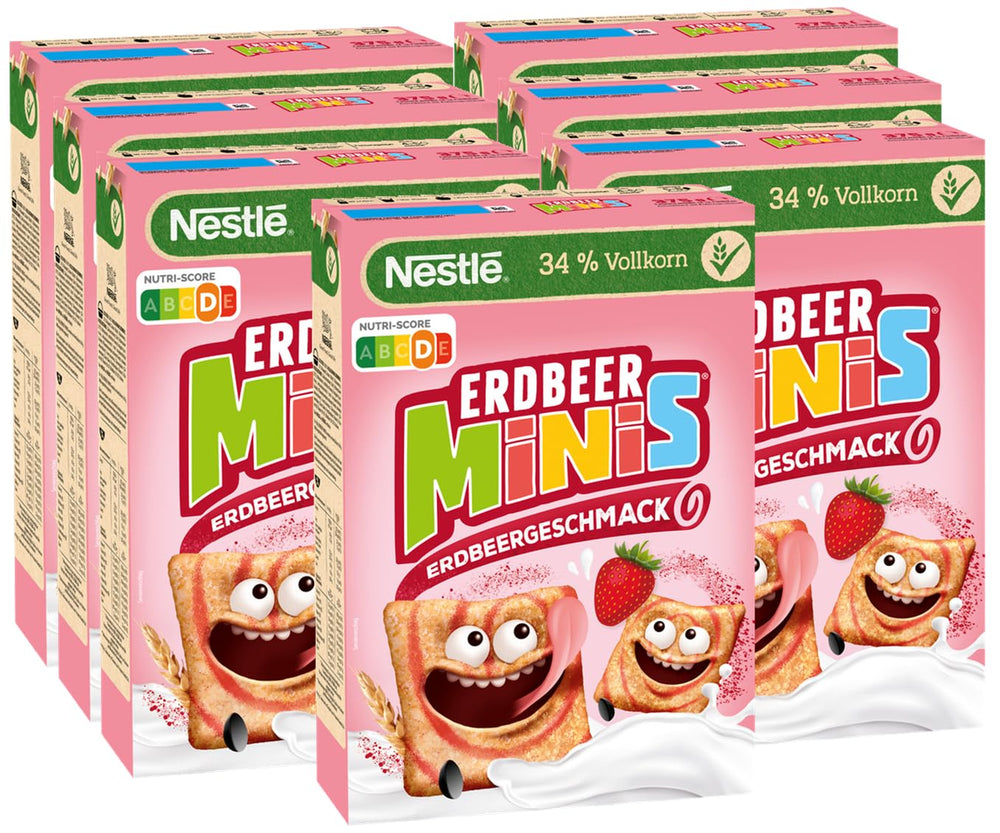 Nestlé Strawberry Minis, Strawberry Flavored Whole Cereal, Pack of 7 (7x375g)
