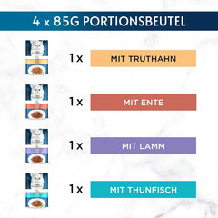 Hrană umedă pentru pisici Gourmet Perle Select Strips, mix variat, pachet de 12 (12 x 4 pliculețe a câte 85 g fiecare)