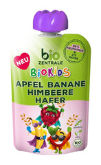 biocentral BioKids Fruit puree Apple Banana Raspberry Oats | 12 x 90g | Fruity snack without added sugar | Vegan