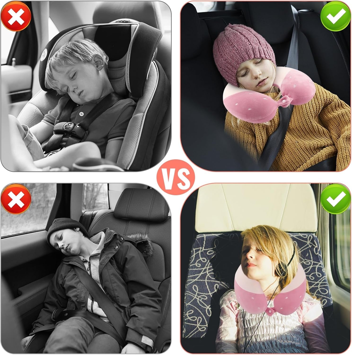 Litimkat pernă pentru gât copii, pernă portabilă pentru gât,pernă de călătorie, Pernă din spumă de memorie în formă de U, călătorie, avion, mașină, tren, birou, acasă, față de pernă cu model drăguț de animale, detașabilă (roz) Perne ortopedice cervicale Naty Shop