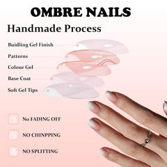 Set de 240 de bucăți pentru unghii false scurte - Unghii false artificiale naturale scurte pentru lipit - Unghii artificiale cu gradient nud pentru extensii de unghii cu cutie (gradient nud)