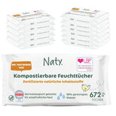 Naty Baby Wipes | 100% herbal and fragrance free for sensitive skin | Plastic-free and certified compostable wipes with 98% purified water | 672 wipes (12 packs)