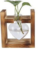 Wooden Stand Plant Terrarium, Heart Shape Tabletop Vase, Clear Glass Hydroponic Plants for Home Garden Decoration, Hydroponic Flower Decoration for Office, Living Room, Kitchen (A)