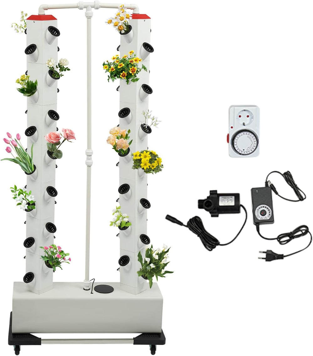 56 Capsules Hydroponic Grow System - Vertical Hydroponic Tower with 30L Water Tank, Garden Hydroponic Grow System, Herb Fruit Vegetable Aeroponic Grow Kit