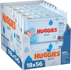 Huggies Pure Baby Wipes 18 Pack (1008 Wipes Total) — 99% Pure Water — Fragrance Free for Gentle Cleansing and Protection Baby Wet Wipes Naty Shop