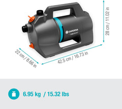 Set silențios pentru pompă de grădină Gardena 4100: Pompă de irigații foarte silențioasă și inovatoare, cu racord de aspirație de 3,5 m și furtun Classic de 20 m, debit 4100 l/h, motor de 550 W, impermeabilă, economică (9051-20)