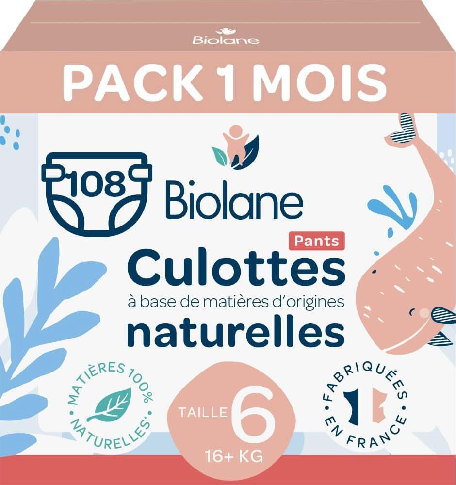 BIOLANE - Diaper pants - Size 6 (16 + kg) - No leaks for 12 hours - 1 month package - 108 diapers - Ecologic Mother and Child Naty Shop