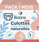 BIOLANE - Diaper pants - Size 6 (16 + kg) - No leaks for 12 hours - 1 month package - 108 diapers - Ecologic Mother and Child Naty Shop
