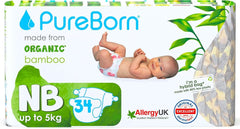 Pureborn Eco organic bamboo diapers, size for newborns up to 5 kg, ultra-soft, hypoallergenic, with moisture indicator, various prints Mother and Child Naty Shop Newborn (34 pcs)
