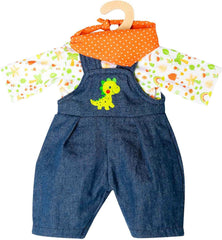 Heless 1115 - Bekleidungs-Set für Puppen im Dino-Design, 3 teilig mit Latzhose, T-Shirt und Halstuch, Größe 28 - 35 cm