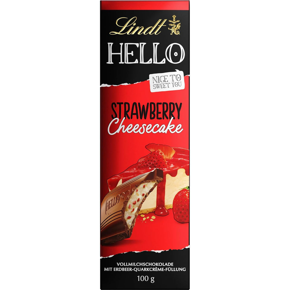 Lindt HELLO Strawberry Chocolate Cheesecake | Bar 100g | Milk Chocolate with Strawberry Quark Cream Filling | Chocolate bar | Chocolate gift