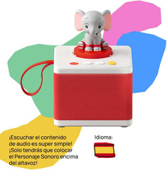 - Povești pentru fete și băieți, difuzor cu personajul elefant, joc educativ, conținut în spaniolă, potrivit de la vârsta de 0 ani Jucarii Bebe Naty Shop