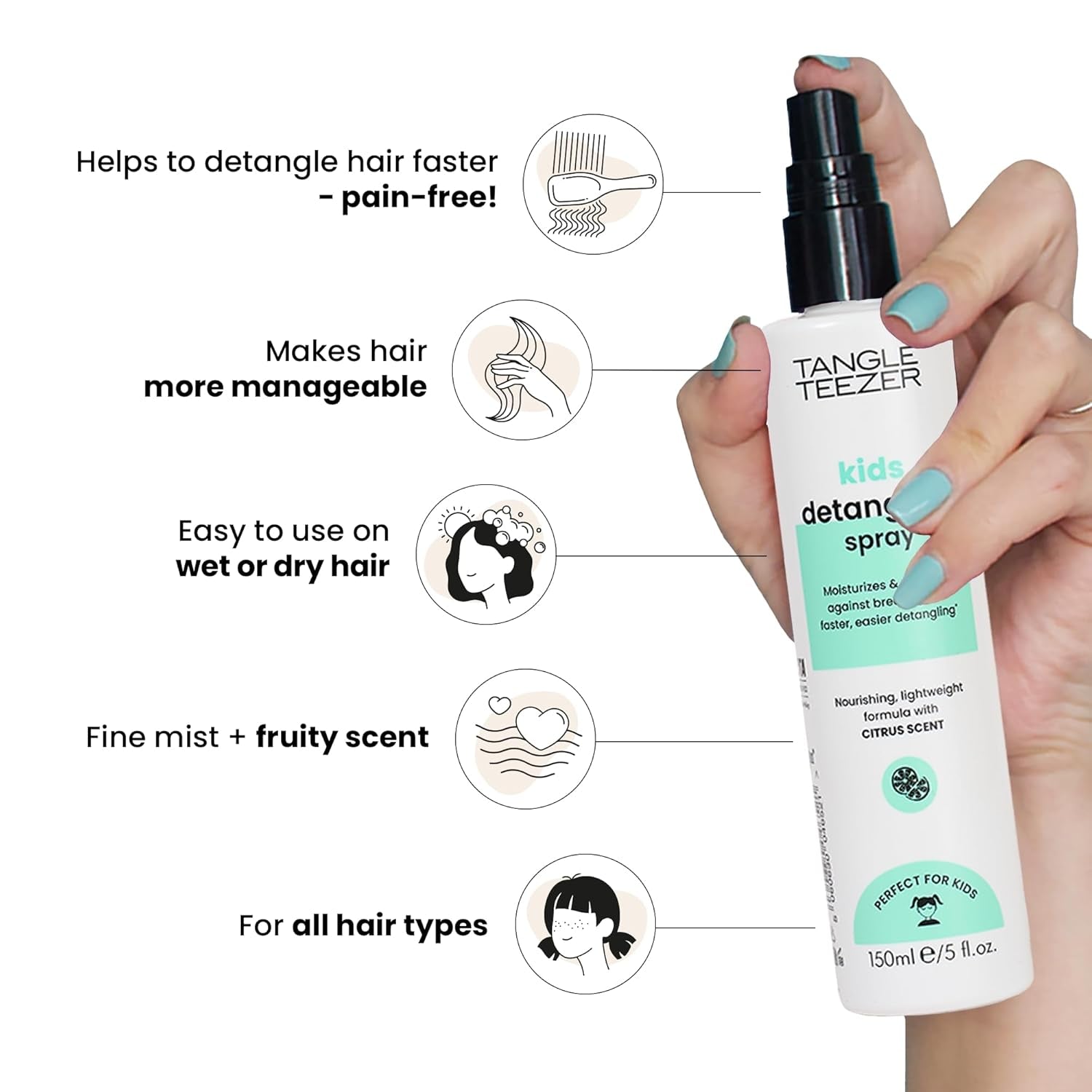 incurcare Teezer Detangling Spray pentru copii - Fără noduri, fără lacrimi - Parfum proaspăt de citrice - Vegan și fără cruzime - Detanglare delicată și rapidă Produse pentru descurcarea părului Naty Shop
