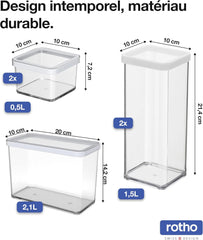 Rotho Loft set de 5 borcane de depozitare cu capac, diferite dimensiuni, plastic alimentar (PP) fără BPA, transparent/roșu, (21,4 x 21,4 x 23,5 cm) Cutii depozitare alimente Naty Shop