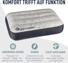 Sea to Summit - Aeros Down Travel Pillow L - Ultralight & Inflabilă - Material 10D - Pernă din puf Premium - Antiderapantă - Pentru drumeții și camping - 42 X 28 X 12 Cm - Gri - 95 G Perne calatorie Naty Shop