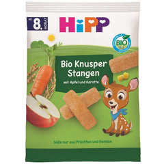 HiPP Bio Knusper Stangen Apple Karotte (7 x 30g), Babysnack ab 8. Monat, Süße nur aus Früchten und Gemüse, glutenfrei, in bester Bio-Qualität