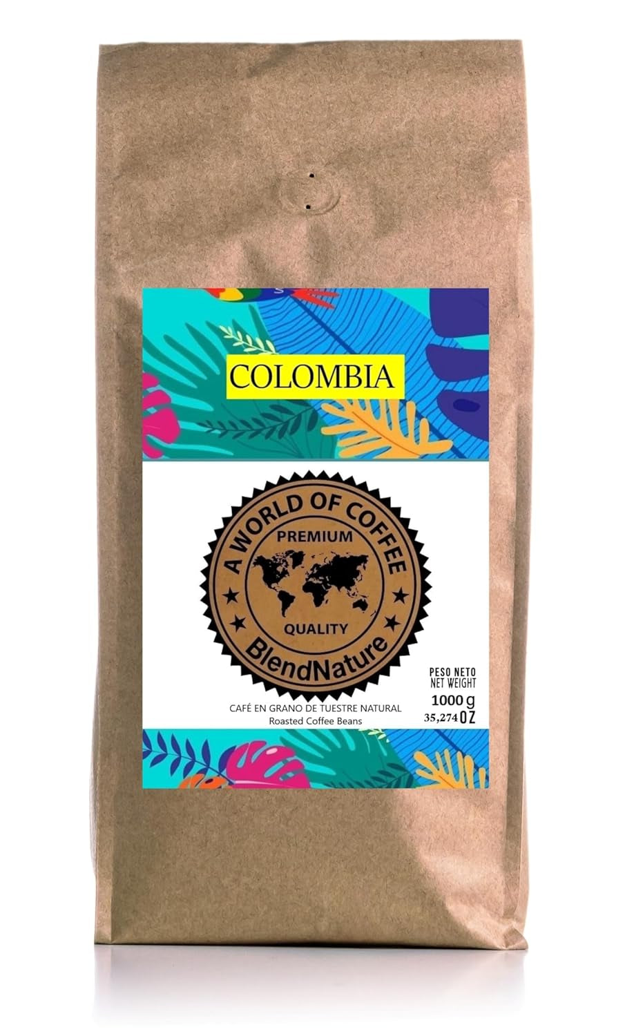 1 kg de boabe de cafea naturală 100% Arabica – origine exclusivă din Columbia – premiate cu 82 de puncte de către Asociația Cafelelor de Specialitate (SCA) – pentru aroma, gustul și excelența sa