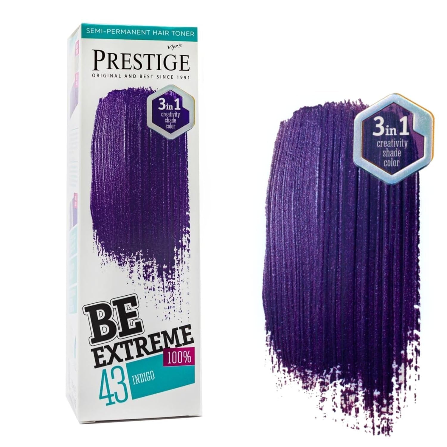 Vip's Prestige Be Extreme | Tonic semipermanent pentru păr 50 Wild Green | Pigment pur | Adaugă culoare părului vopsit sau cărunt | Rezultat temporar | Fără amoniac, fără parabeni, fără PPD Vopsea pentru par Naty Shop 43 Indigo
