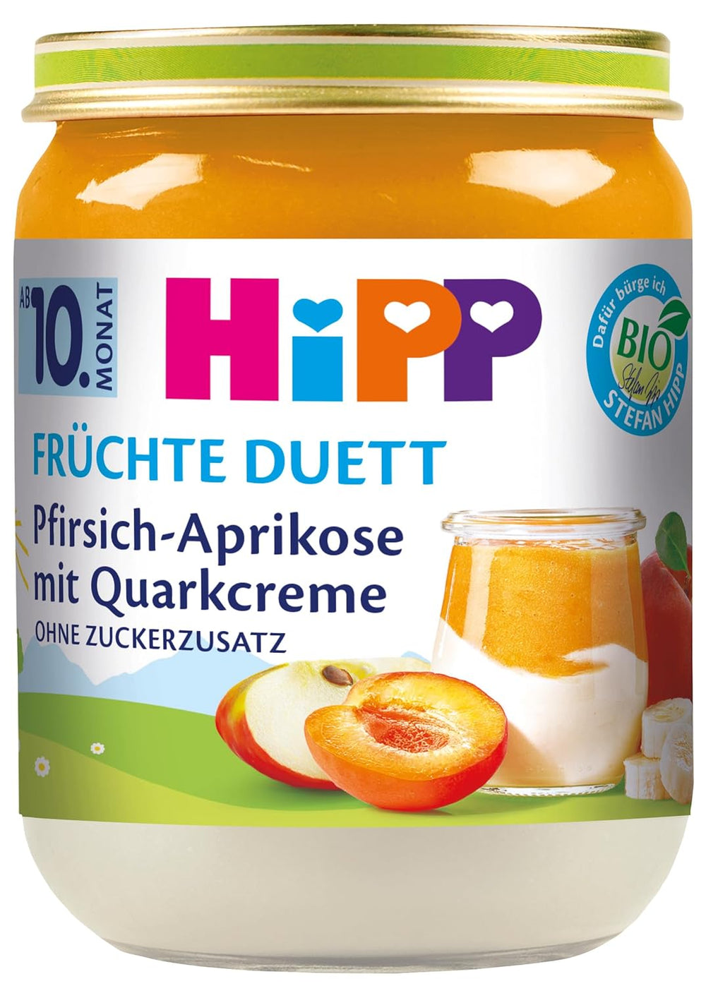 HiPP Peaches-Apricots with Quark Cream, Fruit Duet from 10 months (6 x 160g), no added sugar, gluten-free, best organic quality