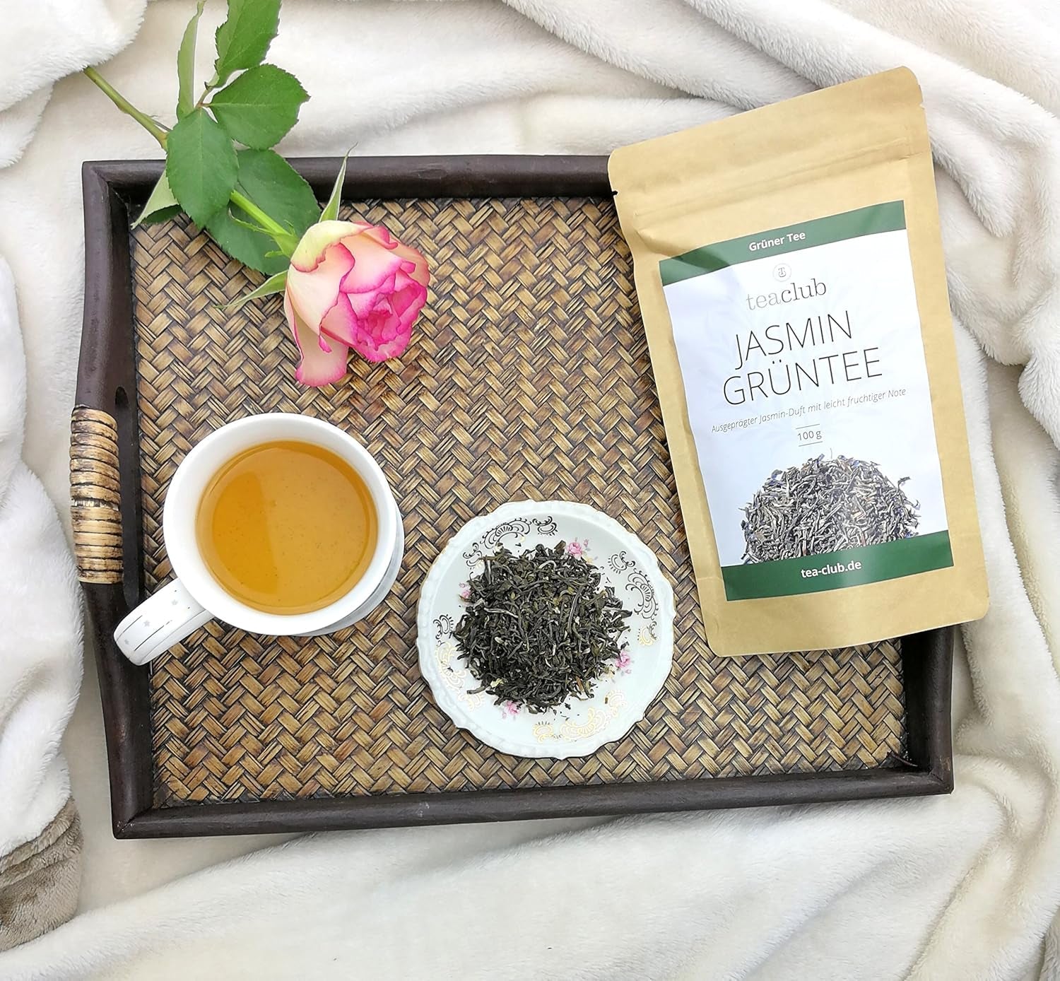 Ceai de iasomie vrac 100 g, ceai verde cu flori de iasomie aromatizat natural, ceai verde de iasomie cu aromă pronunțată de iasomie, Teaclub Green Tea
