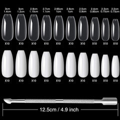 200 bucăți vârfuri de unghii false, 10 mărimi unghii artificiale acrilice cu împingător de cuticule și cutie transparentă pentru femei și fete (naturale și transparente)
