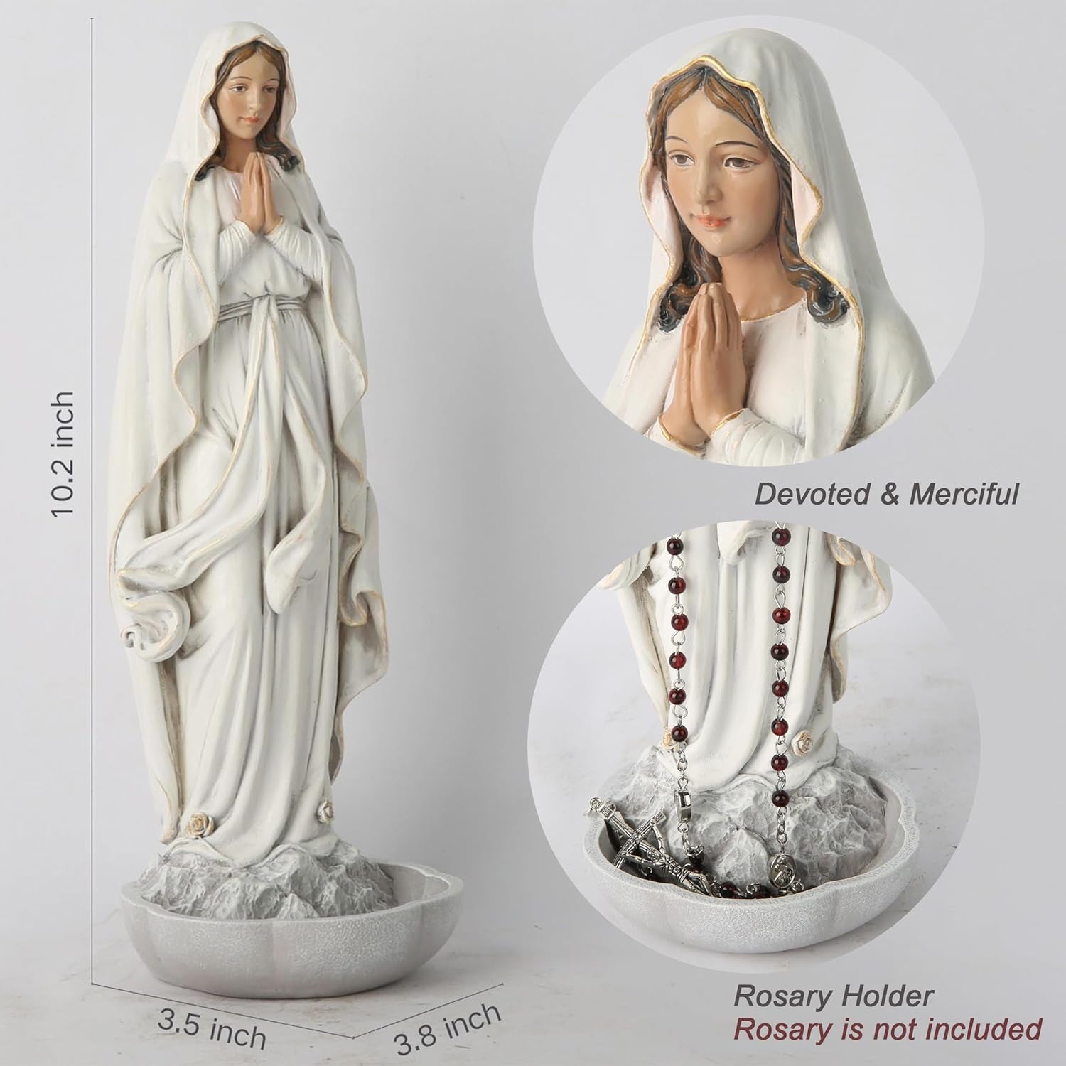 BC Statuia catolică a Maicii Domnului din Lourdes, Maica Sfântă Fecioară Maria, Memento de masă, Suport Rozariu, Apă Sfântă, Cadou religios pentru mamă, 25,9 cm înălțime, Sculptură, Statuete si sculpturi Naty Shop
