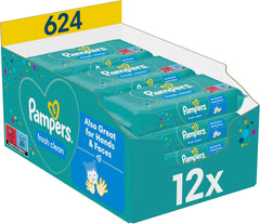 Pampers Fresh Clean Wet Wipes, 12 Packs of 52 Wipes, 624 Wipes Total, Light Scent, Also Suitable for Hands and Face