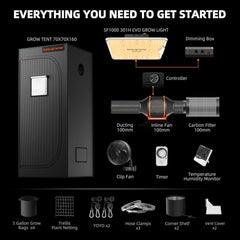 Spider Farmer SF1000 Full Spectrum Dimmable LED Grow Light, Samsung LM301H EVO Diode, 70x70x160cm Full Grow Tent Kit, Hydroponic Grow Tent Set, Ventilation System