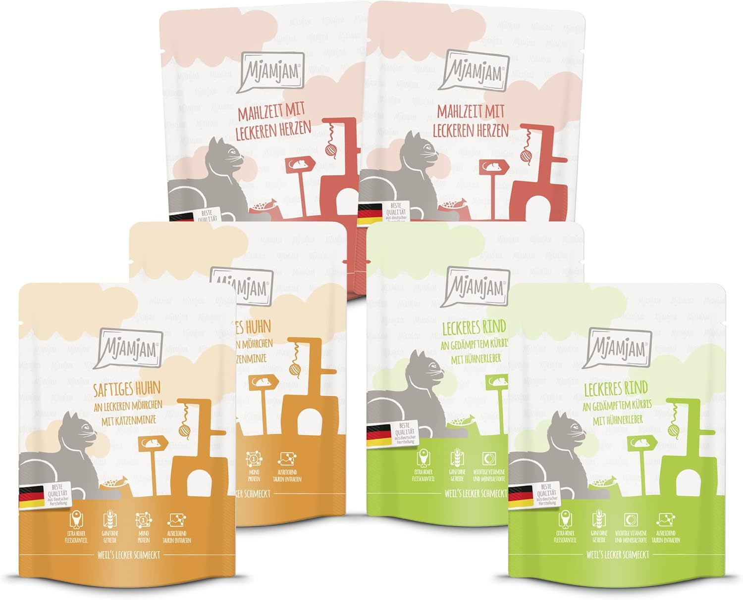 Mjamjam - 300G Pouchbag Mixpack 1 - Hrană umedă premium pentru pisici, mese delicioase pentru pisica ta 6 X 300G