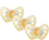 Suzete de noapte din silicon dentistar, pachet de 3 - mărimea 3, de la 14 luni - Suzete care strălucesc în întuneric cu treaptă dentară - fără BPA - fabricate în Germania - Lună, galben