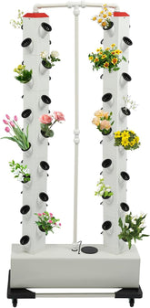 56 Holes 7 Tier Hydroponic System Soilless Grow System Grow Kit Aeroponic Tower Hydroponic Grow System with Hydration Pump Timer Adapter Grow Bed and Mesh Pot