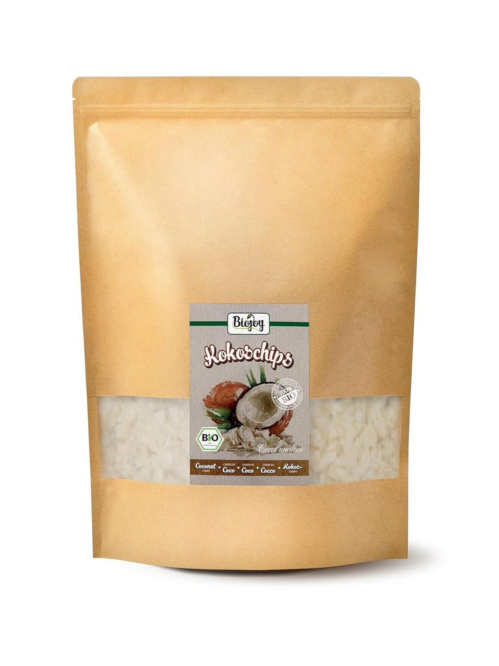 Biojoy chipsuri de nucă de cocos uscată bio (1 kg), neîndulcită și neprăjită Produse deshidratate Naty Shop 1 kg (1 pachet)