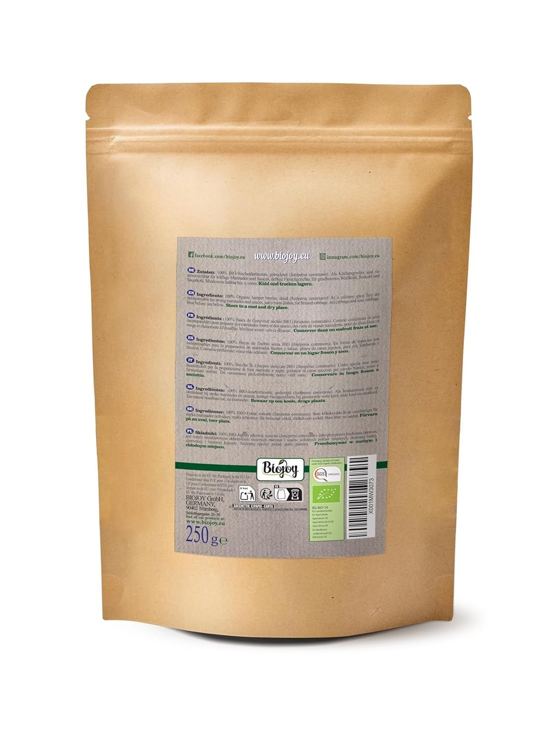 Biojoy fructe de ienupăr bio (250 g), uscate și întregi, fără aditivi (Juniperus communis) Produse deshidratate Naty Shop