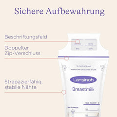 Lansinoh Muttermilchbeutel - 25 Stück - Zum Sicheren Aufbewahren Und Einfrieren Von Muttermilch - Hygienisch & Platzsparend Accessories Food and Breastfeeding Bebe Naty Shop