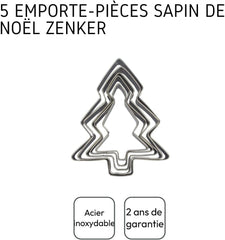 Zenker 44814 Set de 5 forme de biscuiți pentru brad de Crăciun, forme pentru brad de Crăciun, formă de biscuiți, oțel inoxidabil, argintiu, 11 x 9,5 cm