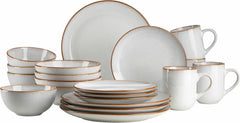 MÄSER Mabella, Set de veselă vintage pentru 4 persoane, Serviciu combinat de 20 de piese cu glazură reactivă rafinată și margine fină maro, Gresie, Gri-Bej