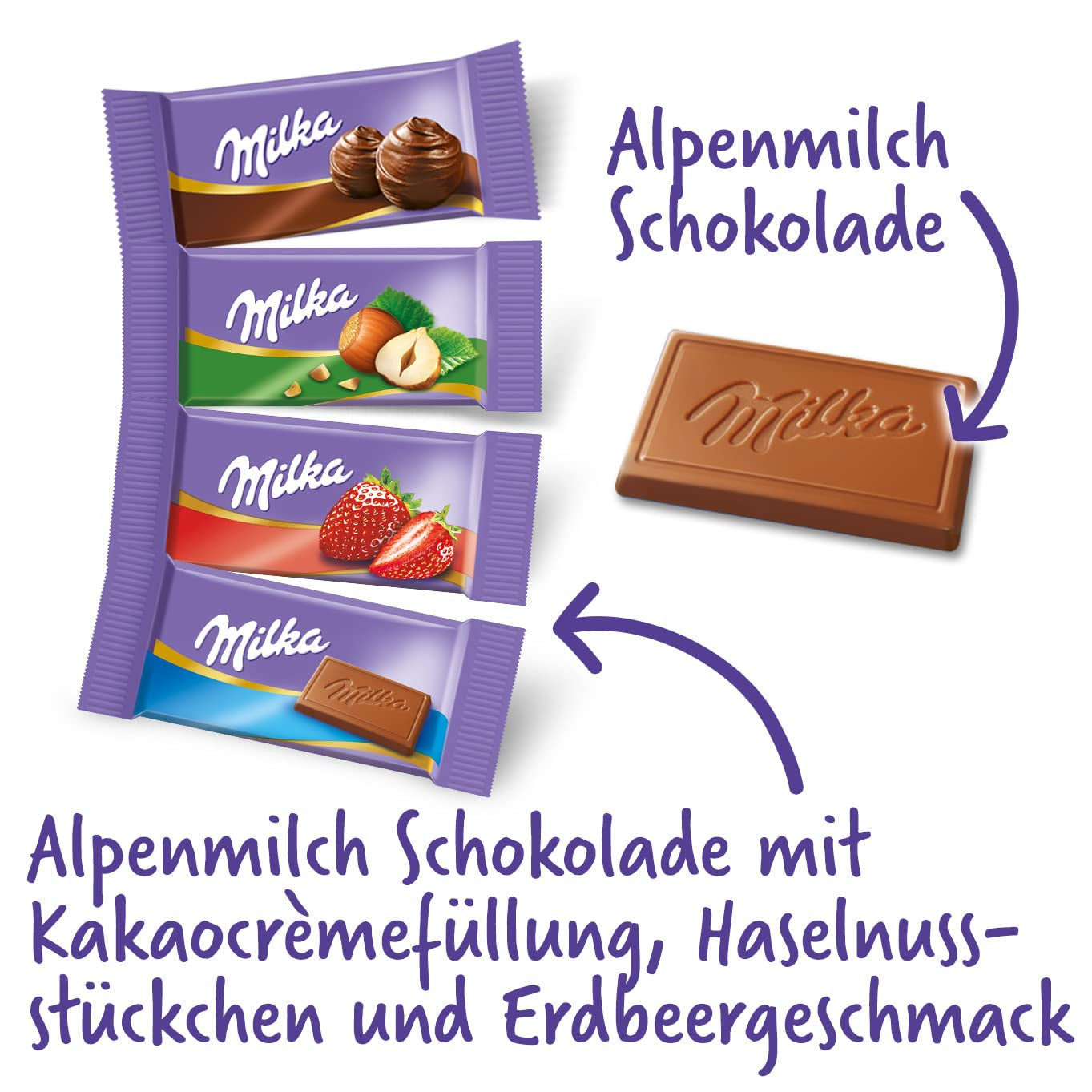 Milka Naps Mix 1 X 1,702 Kg, Mini-Schokoladentäfelchen Aus Alpenmilch, Erdbeer, Haselnuss Und Crème Au Cacao Naty Shop